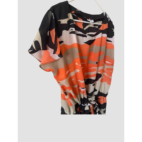 Women’s Tunic Top Blouse Calvin Klein Camo Orange Drawstring Waist Size SM - Picture 2 of 5